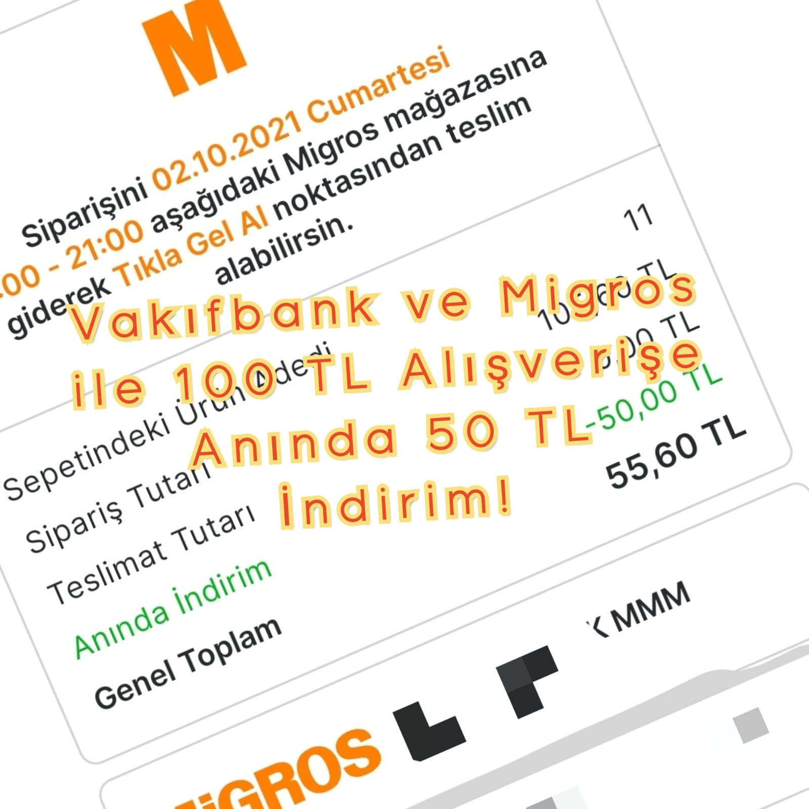 Vakıfbank Migros Kampanyası! Migros Sanal Markette 100 TL Alışverişe 50 TL İndirim Kampanyası!